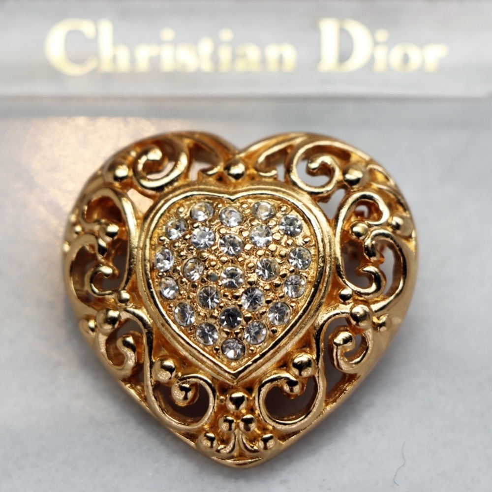 💖 Vintage Christian Dior Crystal Heart Brooch 💝 - Picture 14 of 16